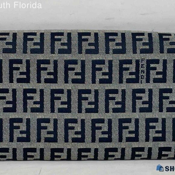 Fendi Gray Zucca Monogram Card Holder Inner Pocket Snap Clutch Baguette - Picture 3 of 15